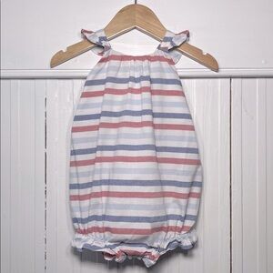 LITTLE ENGLISH VGUC Girls Red White & Blue Striped Bubble
